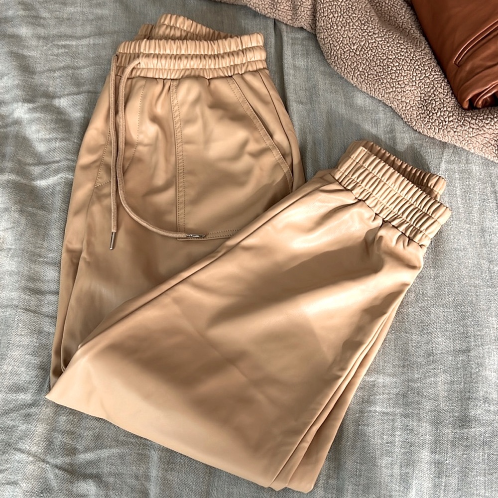 BCBG Cream Baggy Leather Joggers